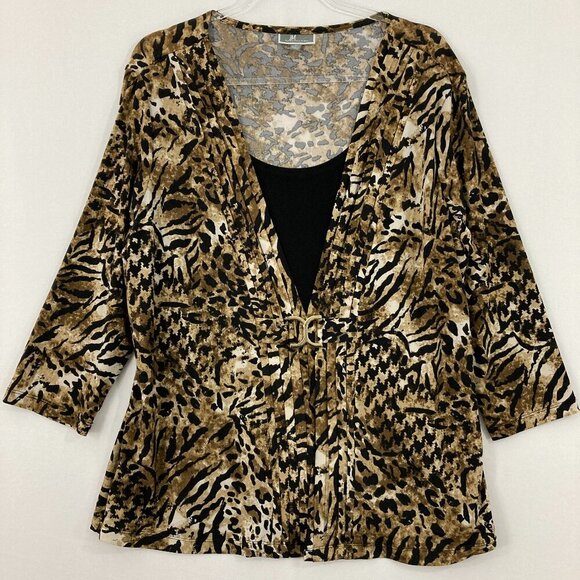 JM Collection Tops - JM Collection size XL Leopard Print Houndstooth Stretch Layered 3/4 Sleeve Top